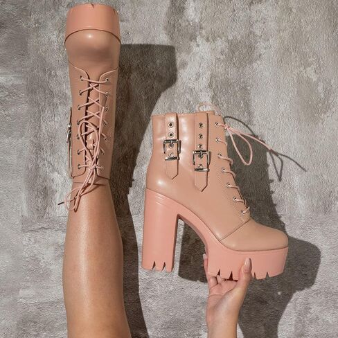 Cape Robbin Elinda Combat Boots for Women, Platform Boots with Chunky Block Heels,High Tops Boots for Women in Kuwait