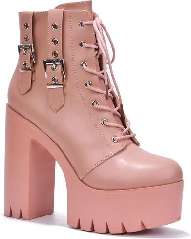 Cape Robbin Elinda Combat Boots for Women, Platform Boots with Chunky Block Heels,High Tops Boots for Women in Kuwait