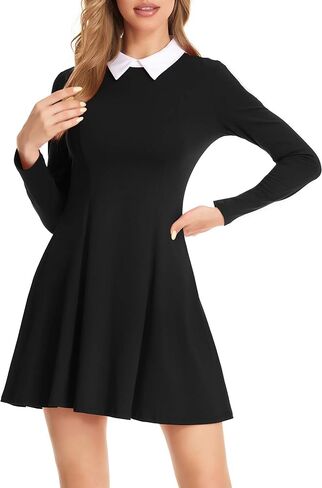 GUBERRY Womens Long Sleeve Peter Pan Collar Halloween Fit and Flare Skater Dress in Kuwait