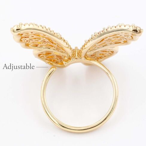 Lavencious Art Cocktail Butterfly Fashion Ring Size Adjustable from 6-8.5 Cubic Zirconia Jewelry for Women in Kuwait