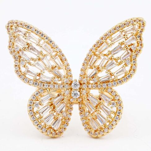 Lavencious Art Cocktail Butterfly Fashion Ring Size Adjustable from 6-8.5 Cubic Zirconia Jewelry for Women in Kuwait