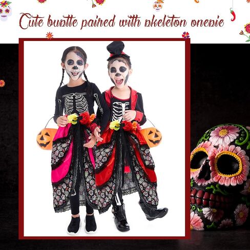 Hercicy 2 Pcs Halloween Lady Tie on Bustle Multicolor Day of the Dead Bustle Day of the Dead Costumes for Women Skeleton Skull Print Flower Bustle Dress for Adult Girls, Red and Rose Red in Saudi Arabia