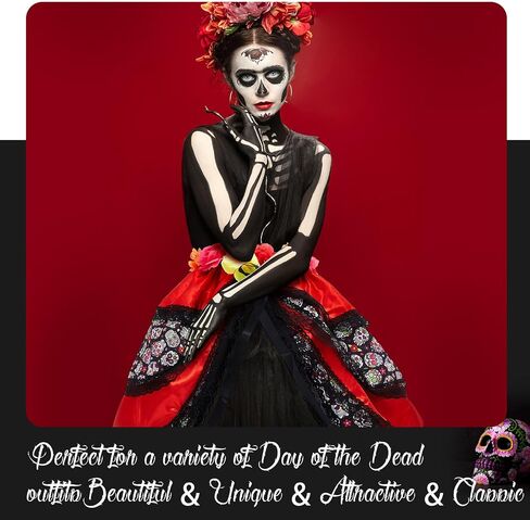 Hercicy 2 Pcs Halloween Lady Tie on Bustle Multicolor Day of the Dead Bustle Day of the Dead Costumes for Women Skeleton Skull Print Flower Bustle Dress for Adult Girls, Red and Rose Red in Saudi Arabia