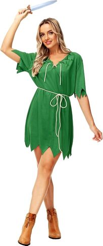 AOBUTE Women Halloween Peter Pan Costume Shiny Tinker Bell Costume Dress Adult Family Cosplay in Kuwait