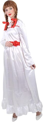 زي الدمية الشريرة للسيدات البالغات من HPO، فستان طويل طويل بملمس الساتان، لون أبيض (متوسط) in Kuwait