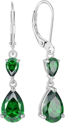 Raymard 925 Sterling Silver Pear Cut Birthstone Earrings, Teardrop Dangle Leverback Earrings for Women, Prom Jewelry Gifts in Kuwait