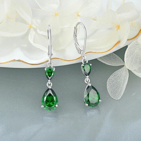 Raymard 925 Sterling Silver Pear Cut Birthstone Earrings, Teardrop Dangle Leverback Earrings for Women, Prom Jewelry Gifts in Kuwait