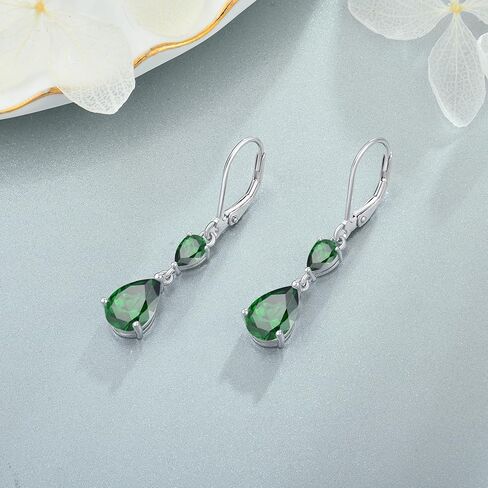 Raymard 925 Sterling Silver Pear Cut Birthstone Earrings, Teardrop Dangle Leverback Earrings for Women, Prom Jewelry Gifts in Kuwait