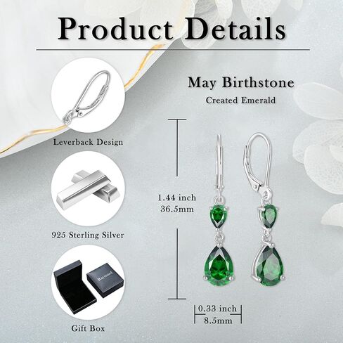 Raymard 925 Sterling Silver Pear Cut Birthstone Earrings, Teardrop Dangle Leverback Earrings for Women, Prom Jewelry Gifts in Kuwait