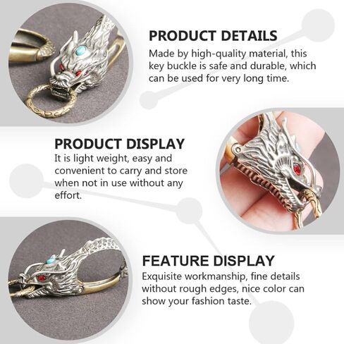 سلسلة مفاتيح على شكل رأس التنين من BESPORTBLE، سلسلة مفاتيح عتيقة من فنغ شوي، خرزة التنين الصيني، حلقة مفاتيح لحسن الحظ، حامل مفاتيح السيارة، حقيبة سحرية معلقة لنجاح الثروة بأمان in Kuwait