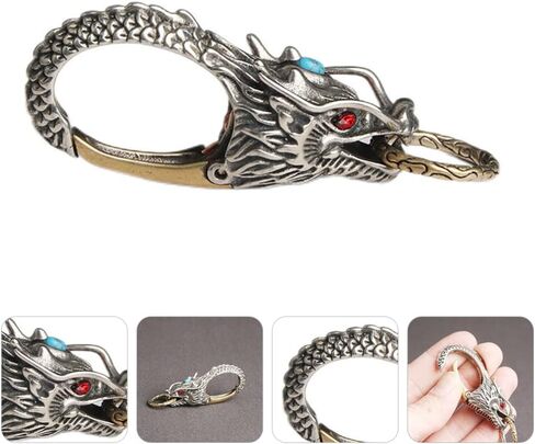 سلسلة مفاتيح على شكل رأس التنين من BESPORTBLE، سلسلة مفاتيح عتيقة من فنغ شوي، خرزة التنين الصيني، حلقة مفاتيح لحسن الحظ، حامل مفاتيح السيارة، حقيبة سحرية معلقة لنجاح الثروة بأمان in Kuwait