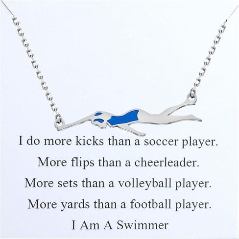 FEELMEM Swimming Necklace Swimming Lover Gifts with Inspirational Swim Team Gift Swim Coach Necklace Swimming Girl Gift in Kuwait