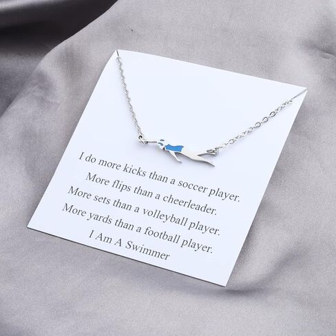 FEELMEM Swimming Necklace Swimming Lover Gifts with Inspirational Swim Team Gift Swim Coach Necklace Swimming Girl Gift in Kuwait