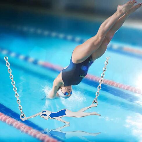 FEELMEM Swimming Necklace Swimming Lover Gifts with Inspirational Swim Team Gift Swim Coach Necklace Swimming Girl Gift in Kuwait