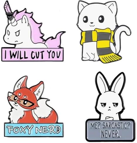 4 قطعة الحيوان الإبداعي الثعلب وحيد القرن القط أرنب المينا دبوس الملابس قميص الجينز بروش شارة دبابيس سحرية دبابيس معدنية للنساء in Kuwait