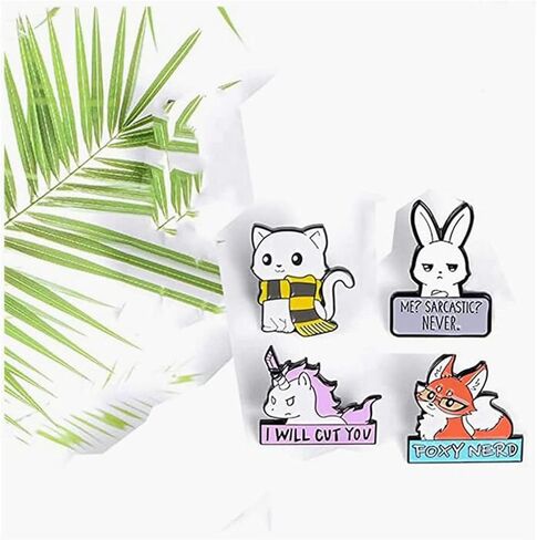 4 قطعة الحيوان الإبداعي الثعلب وحيد القرن القط أرنب المينا دبوس الملابس قميص الجينز بروش شارة دبابيس سحرية دبابيس معدنية للنساء in Kuwait