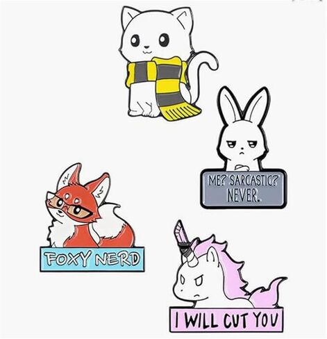 4 قطعة الحيوان الإبداعي الثعلب وحيد القرن القط أرنب المينا دبوس الملابس قميص الجينز بروش شارة دبابيس سحرية دبابيس معدنية للنساء in Kuwait