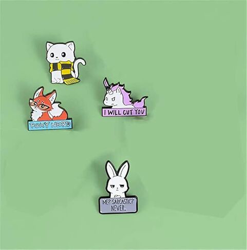 4 قطعة الحيوان الإبداعي الثعلب وحيد القرن القط أرنب المينا دبوس الملابس قميص الجينز بروش شارة دبابيس سحرية دبابيس معدنية للنساء in Kuwait