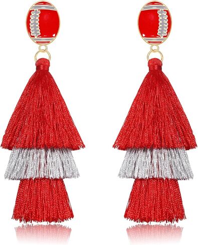 Game Day Earrings Sport Football Tassel Drop Earrings Fun Team Color Statement Earrings Game Day Team Supports Fan Jewelry Gift in Kuwait