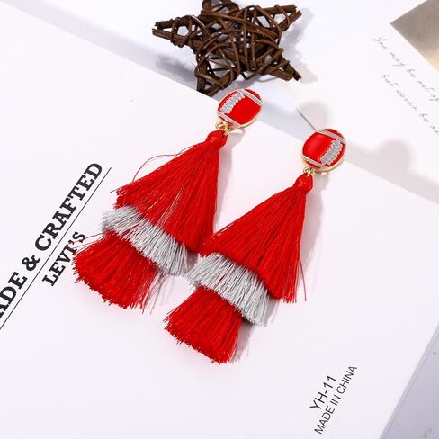 Game Day Earrings Sport Football Tassel Drop Earrings Fun Team Color Statement Earrings Game Day Team Supports Fan Jewelry Gift in Kuwait
