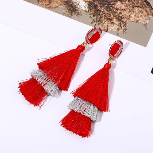 Game Day Earrings Sport Football Tassel Drop Earrings Fun Team Color Statement Earrings Game Day Team Supports Fan Jewelry Gift in Kuwait