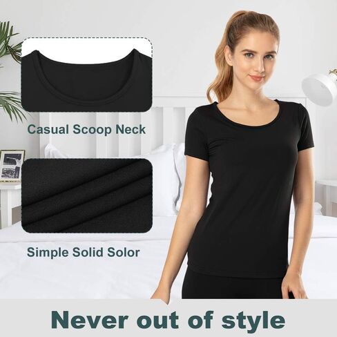 قميص Subuteay الحراري للنساء قميص مبطن بالصوف بأكمام قصيرة وطبقة أساسية in Saudi Arabia