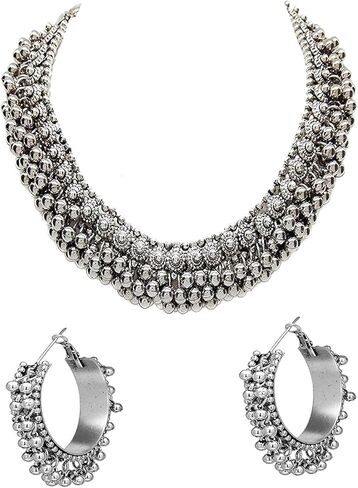 Siddhatva Antique Designer Indian Silver Oxidized Ethnic Traditional Gypsy Tribal Bohemian Tribal Afghani Choker Necklace Jewelry Women in Saudi Arabia