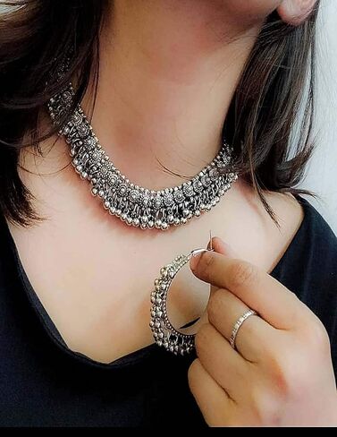 Siddhatva Antique Designer Indian Silver Oxidized Ethnic Traditional Gypsy Tribal Bohemian Tribal Afghani Choker Necklace Jewelry Women in Saudi Arabia