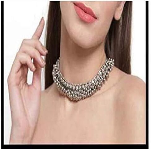 Siddhatva Antique Designer Indian Silver Oxidized Ethnic Traditional Gypsy Tribal Bohemian Tribal Afghani Choker Necklace Jewelry Women in Saudi Arabia