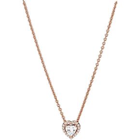 Pandora Sparkling Heart Collier Necklace - Adjustable Jewelry with Lobster Clasp - Great Gift for Her - 14k Rose Gold & Cubic Zirconia - 17.7" in Saudi Arabia