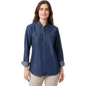 قميص Chambray للسيدات - بلوزة من الدينيم بأزرار سفلية - قميص جينز كاجوال بأكمام طويلة للنساء (S-XXL)