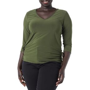 Star Vixen Women's 3/4 Sleeve V Neck Top with Ruched Side Detail in Saudi Arabia