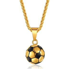 ChainsPro Men Ball Necklace Sport Jewelry, Soccer/Football/Baseball Lover Confirmation Gift, Chain-22+2" Adjustable, 316L Stainless Steel/18K Gold Plated/Black- Send Gift Box in Kuwait