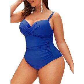SOLY HUX Women's Plus Size Ruched Push up One Piece Swimsuit Wrap Padded Bathing Suits Beachwear in Kuwait