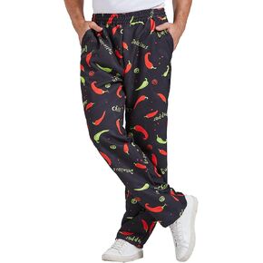 Nanxson Men's Baggy Chef Pants, Printed Work Pants with Elastic Waist Restaurant Kitchen Uniforms CFM2013