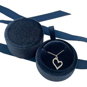 Beatilog Small Necklace Gift Box - Velvet Pendant Case Portable Round Jewelry Storage with Elegant Ribbon Bow for Birthday, Mothers Day, Christmas, Wedding, Anniversary (Blue)