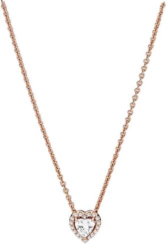 Pandora Sparkling Heart Collier Necklace - Adjustable Jewelry with Lobster Clasp - Great Gift for Her - 14k Rose Gold & Cubic Zirconia - 17.7" in Saudi Arabia