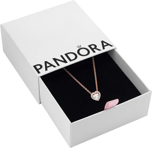 Pandora Sparkling Heart Collier Necklace - Adjustable Jewelry with Lobster Clasp - Great Gift for Her - 14k Rose Gold & Cubic Zirconia - 17.7" in Saudi Arabia