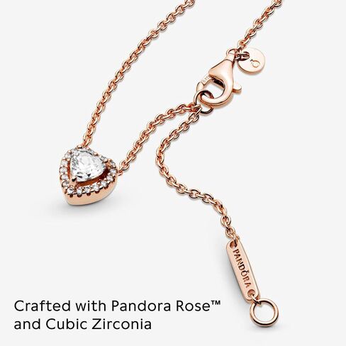 Pandora Sparkling Heart Collier Necklace - Adjustable Jewelry with Lobster Clasp - Great Gift for Her - 14k Rose Gold & Cubic Zirconia - 17.7" in Saudi Arabia