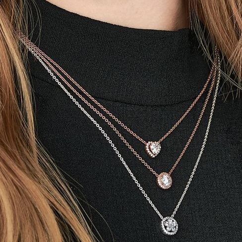 Pandora Sparkling Heart Collier Necklace - Adjustable Jewelry with Lobster Clasp - Great Gift for Her - 14k Rose Gold & Cubic Zirconia - 17.7" in Saudi Arabia