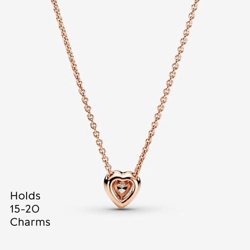 Pandora Sparkling Heart Collier Necklace - Adjustable Jewelry with Lobster Clasp - Great Gift for Her - 14k Rose Gold & Cubic Zirconia - 17.7" in Saudi Arabia