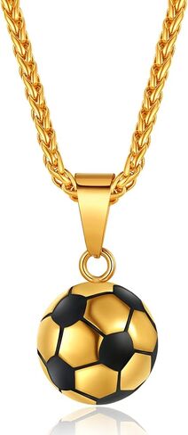ChainsPro Men Ball Necklace Sport Jewelry, Soccer/Football/Baseball Lover Confirmation Gift, Chain-22+2" Adjustable, 316L Stainless Steel/18K Gold Plated/Black- Send Gift Box in Saudi Arabia