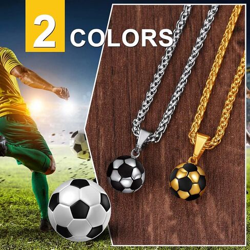 ChainsPro Men Ball Necklace Sport Jewelry, Soccer/Football/Baseball Lover Confirmation Gift, Chain-22+2" Adjustable, 316L Stainless Steel/18K Gold Plated/Black- Send Gift Box in Saudi Arabia