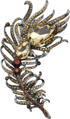 Gyn&Joy Antique Peacock Feather Turquoise Rhinestone Crystal Brooch Pin in Kuwait