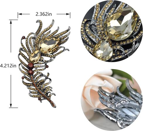 Gyn&Joy Antique Peacock Feather Turquoise Rhinestone Crystal Brooch Pin in Kuwait