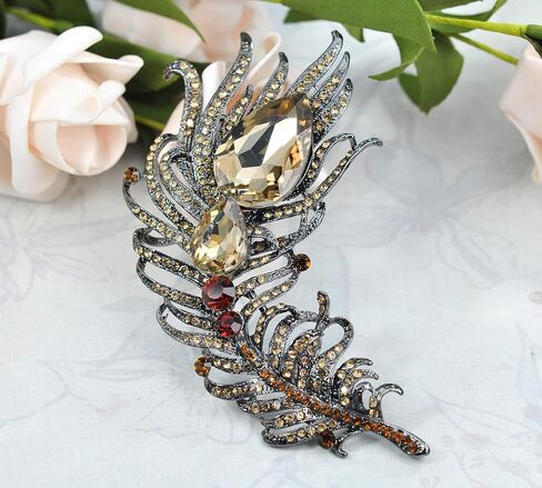 Gyn&Joy Antique Peacock Feather Turquoise Rhinestone Crystal Brooch Pin in Kuwait
