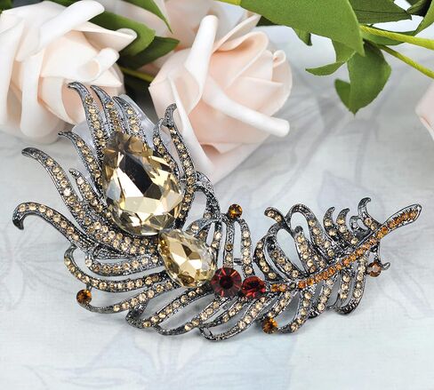 Gyn&Joy Antique Peacock Feather Turquoise Rhinestone Crystal Brooch Pin in Kuwait