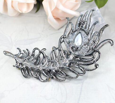 Gyn&Joy Antique Peacock Feather Turquoise Rhinestone Crystal Brooch Pin in Kuwait