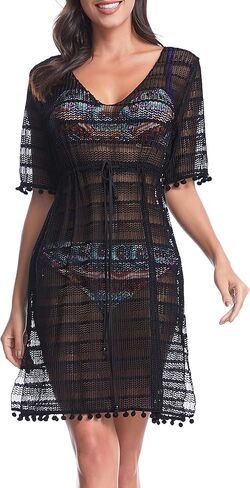 Costyleen Womens Summer Sexy See-Through Bikini Cover up Sun Protective Beach Dress in Kuwait