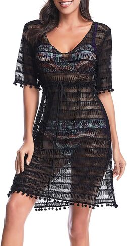 Costyleen Womens Summer Sexy See-Through Bikini Cover up Sun Protective Beach Dress in Kuwait